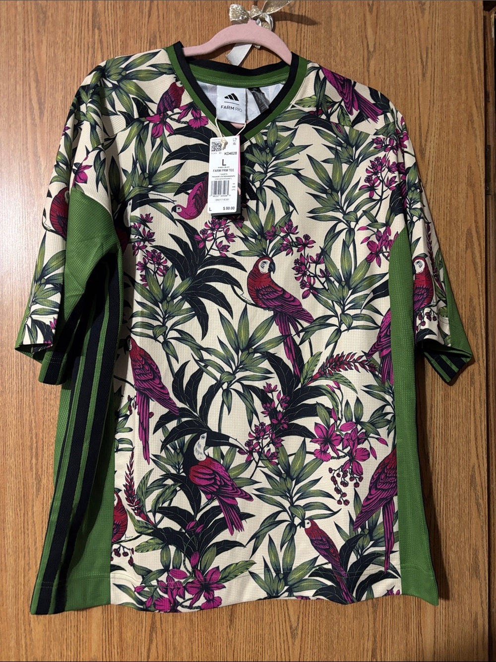 FARM Rio Cream Shirt with Pink Parrot & Green Panels